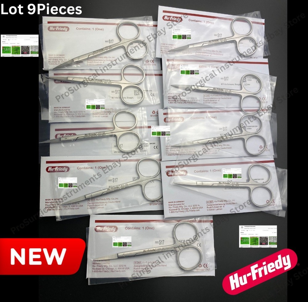 Hu-Friedy Iris Straight S17 Scissors 4.5″ German Stainless Steel Lot of 9x