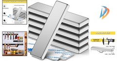 6 Pack Heavy Duty Neodymium Bar Magnets 40x10x3mm with Double-Sided Adhesive