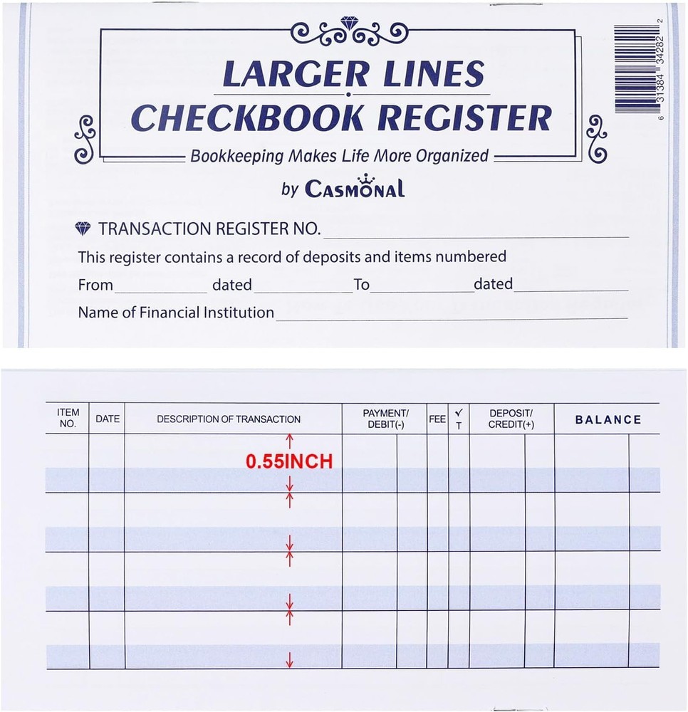 Larger Lines 20 Pack Checkbook Register, Check Registers for Personal Use