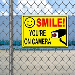 SIGNOGRAFX SMILE YOU’RE ON CAMERA SIGN, 10×7 inches Indoor and Outdoor use