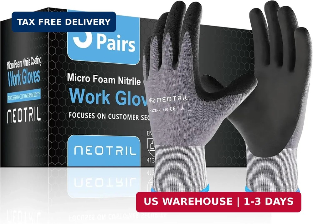 NEOTRIL Safety Work Gloves MicroFoam Nitrile Coated-3/6/12/36 Pairs,Breathable N