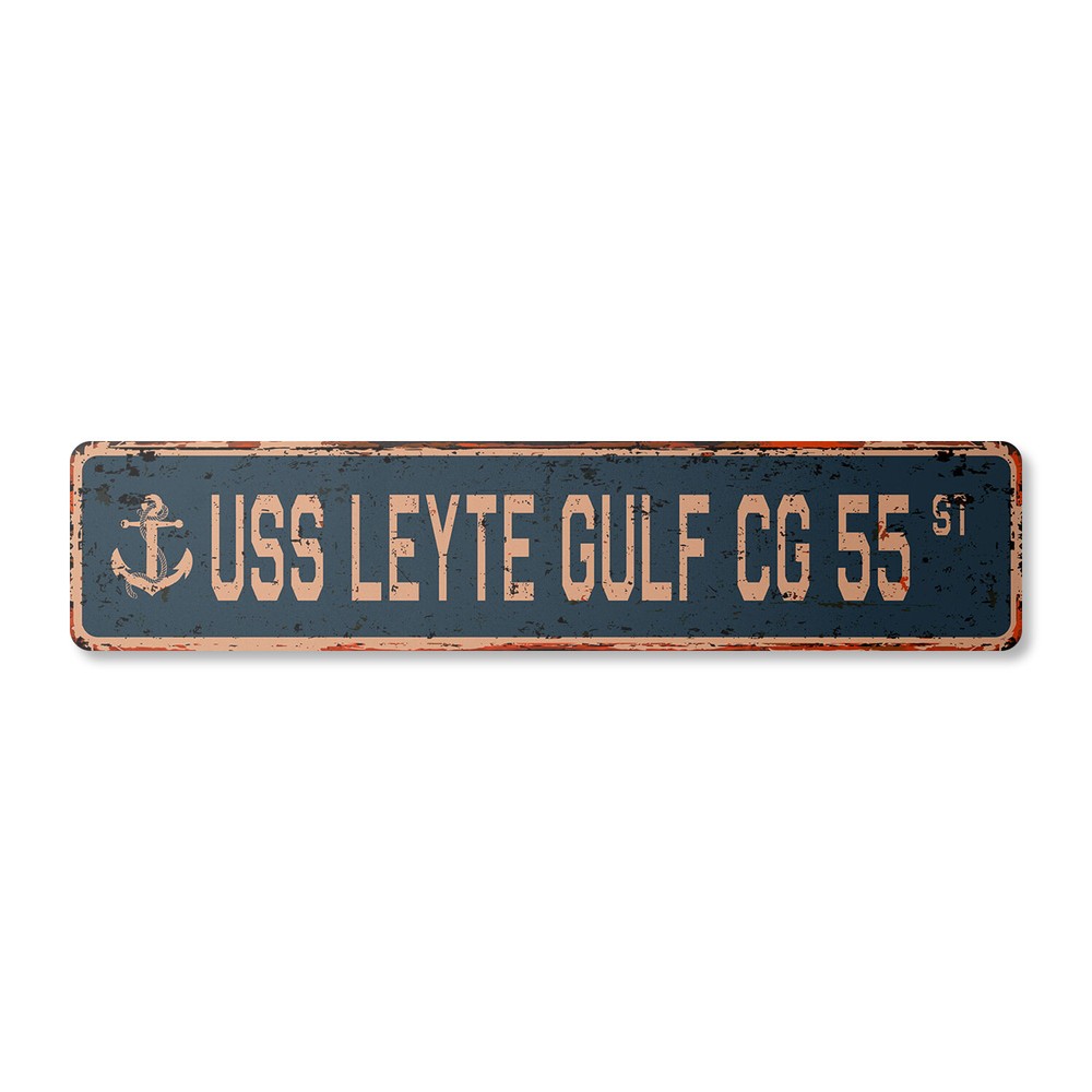 USS LEYTE GULF CG 55 Vintage Street Sign us navy ship veteran sailor rustic gift