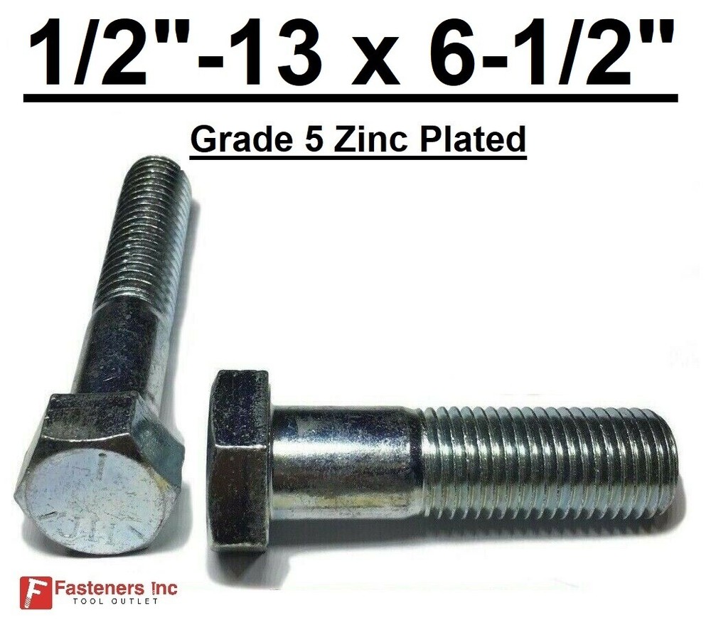 1/2-13 x 6-1/2″ Hex Bolt Zinc Plated Grade 5 Cap Screw Coarse Partial Thread