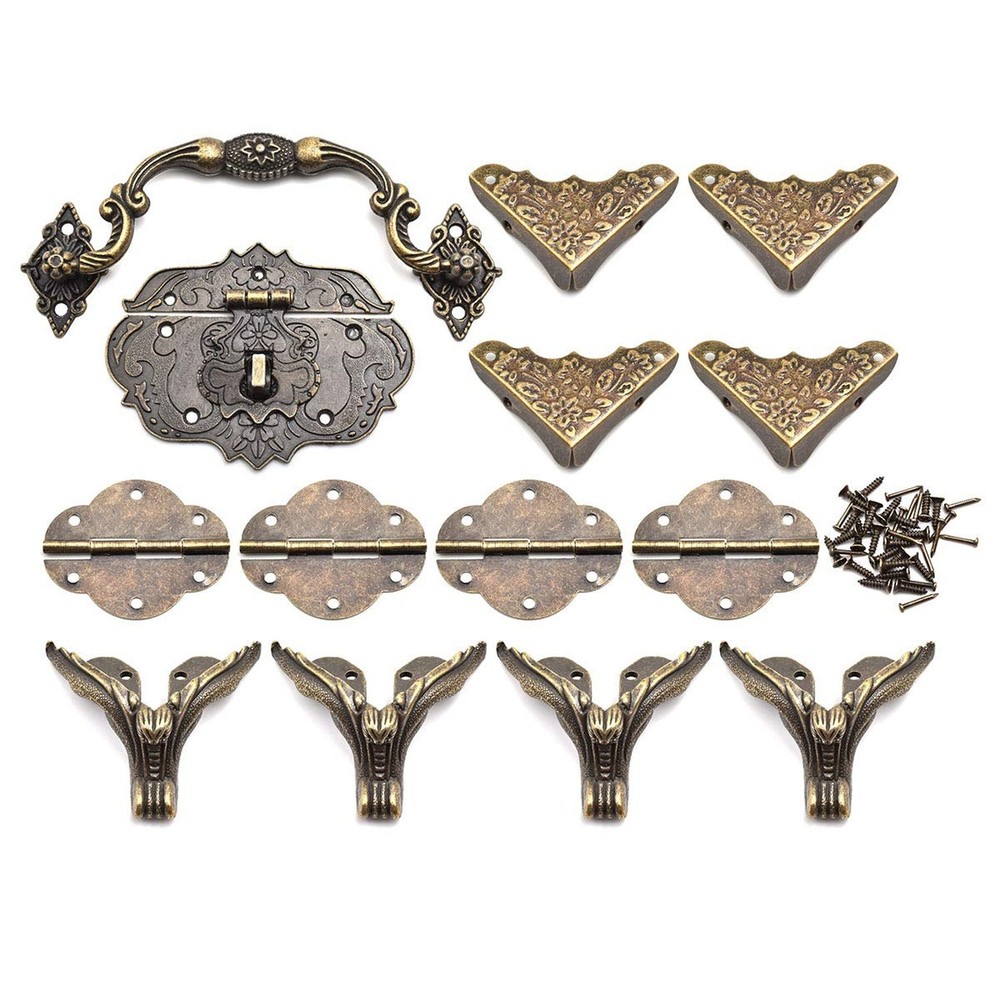 Vintage Engraved Design Hasp Latch Box Corner Protectors Retro Handle and Clo…