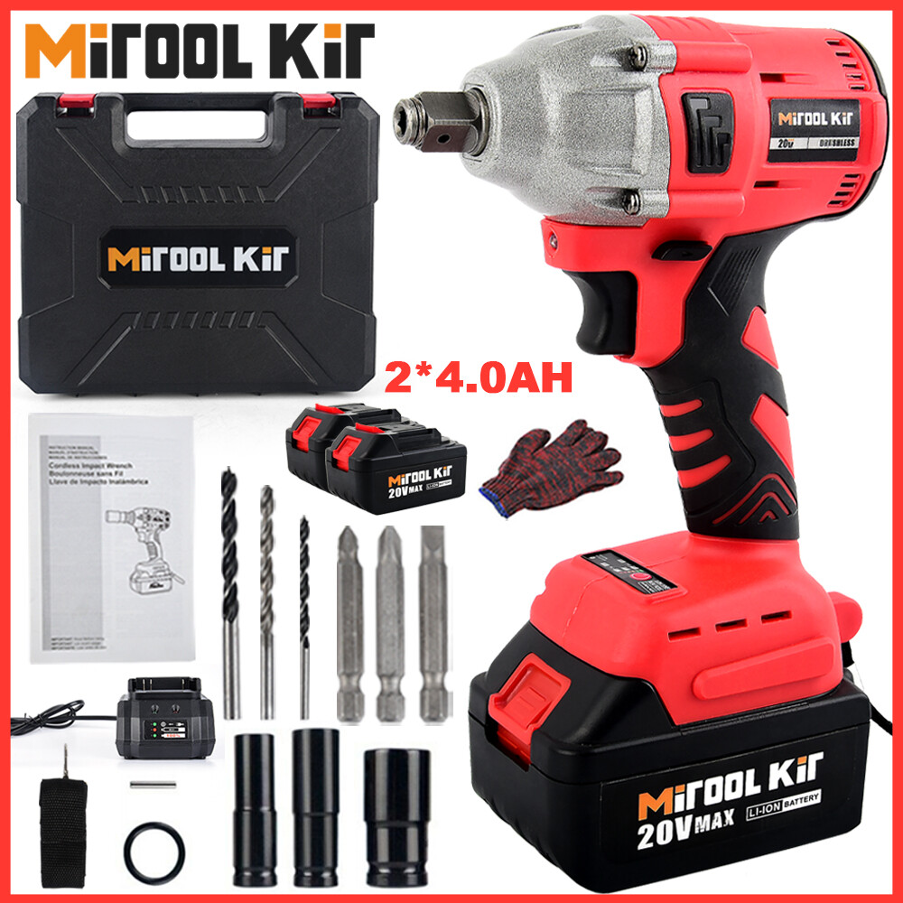 20V Cordless Impact Wrench 1/2″ 370Ft High Torque Brushless Drill with 2 Battery
