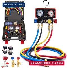 AC Gauges, AC Manifold Gauge Set for R22/R410a/R134a Refrigerant, 4 Way HVAC Ref