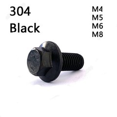 Black 304 Stainless Steel Hexagon Flange Bolts Heavy Series M4 M5 M6 M8