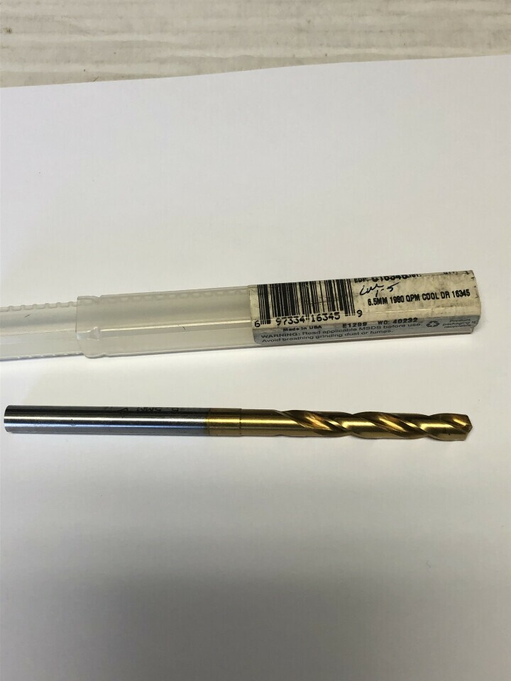 .2559″ 6.5mm Cobalt Steel TiN Coated Jobber Length Drill Coolant Thru