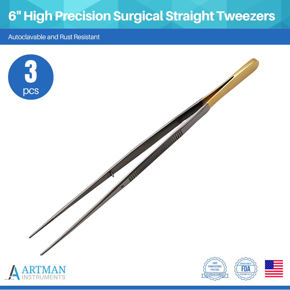Tweezers Straigh6″ High Precision Surgical Lab Tweezers Set of 3 ARTMAN