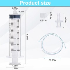 2 Pack 60ml Luer Lock Syringe with 39″ Tube, Large 60cc Plastic