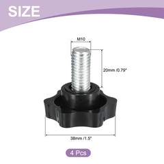 4Pcs M10 x 20mm Star Knobs Plastic Hex Shape Hand Clamping Knob Screw
