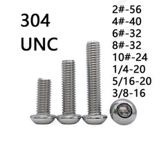 304 Stainless Steel Hex Socket Bolt Button Head Screws 2# 4# 6# 8# 10# 1/4 5/16
