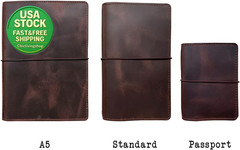 Travelers Notebook Cover A5 Dark Brown Genuine Leather with Pockets Card Slots