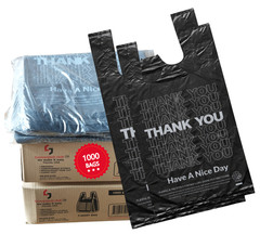Thank You Plastic Bags 1000 Count (11.24″x5.9″x21.65″, 14 Mic) – Black T-Shirt