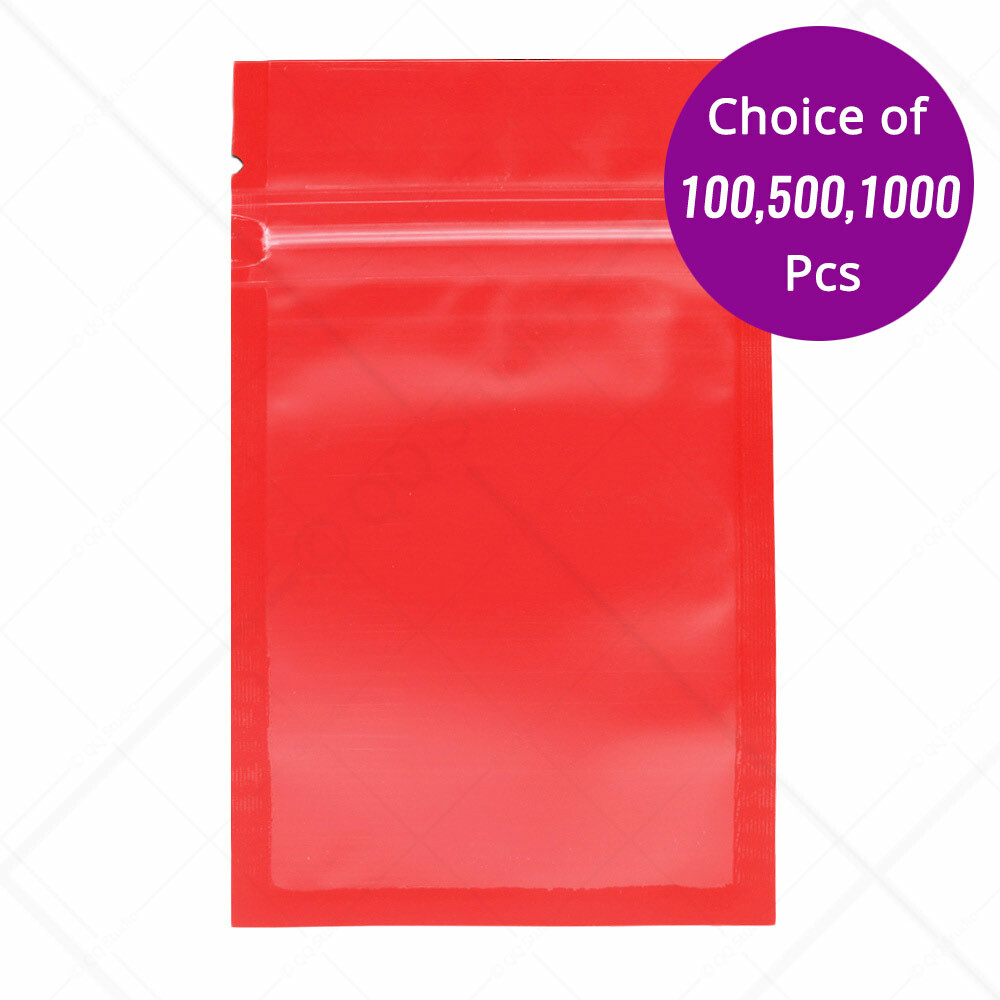 5x7in Matte Red Foil Mylar Flat Zip Lock Pouch Bag w/ Clear Front & Machine
