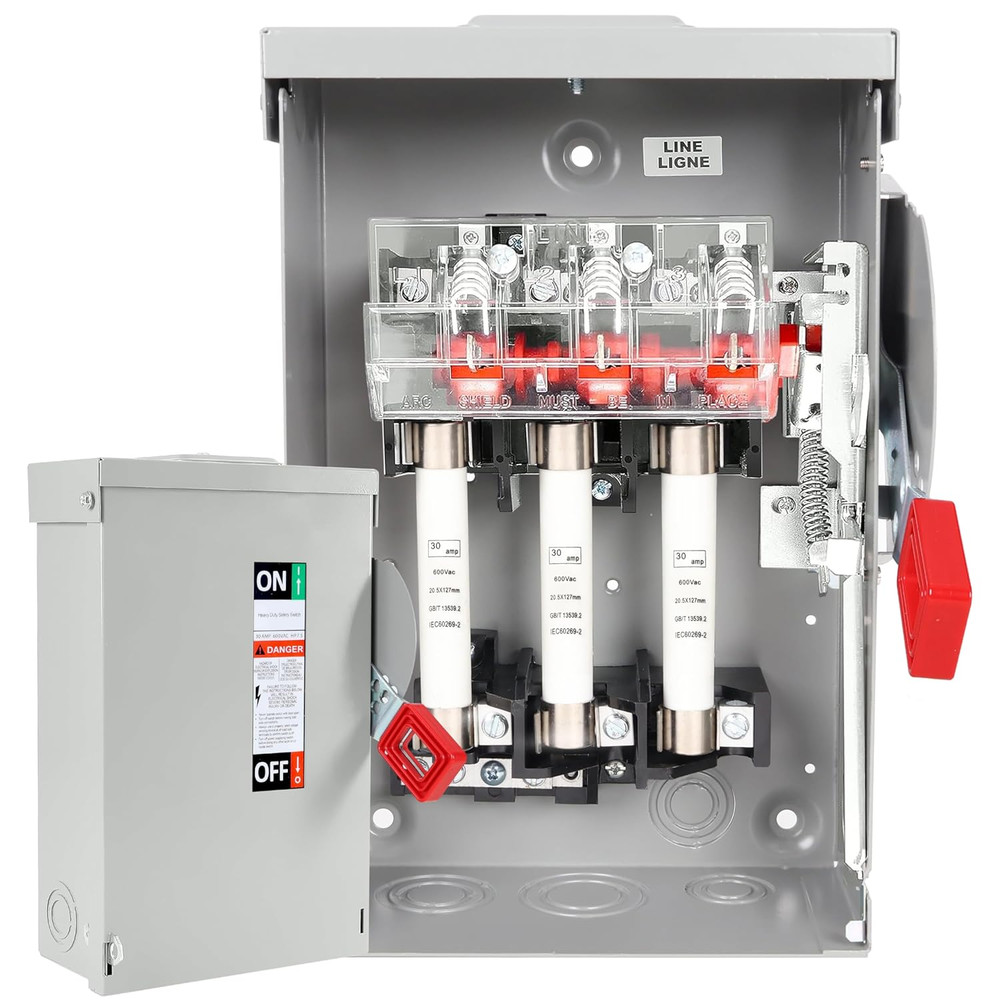 30 Amp Disconnect Switch, Fusible, 3 Pole 600 Volt, with Interlock Mechanism, an