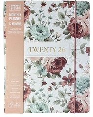 2026 Monthly 12 months Planner Orange Circle Studio Floral Brown Gold 7.5” X 8”