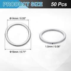 50 Pcs Aluminum Flat Washer, 14 x 18 x 1.5mm Seal Gaskets Flat Ring, Silver