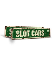 SLOT CARS Vintage Style Street Sign Metal Plastic race slotcar trucks collector