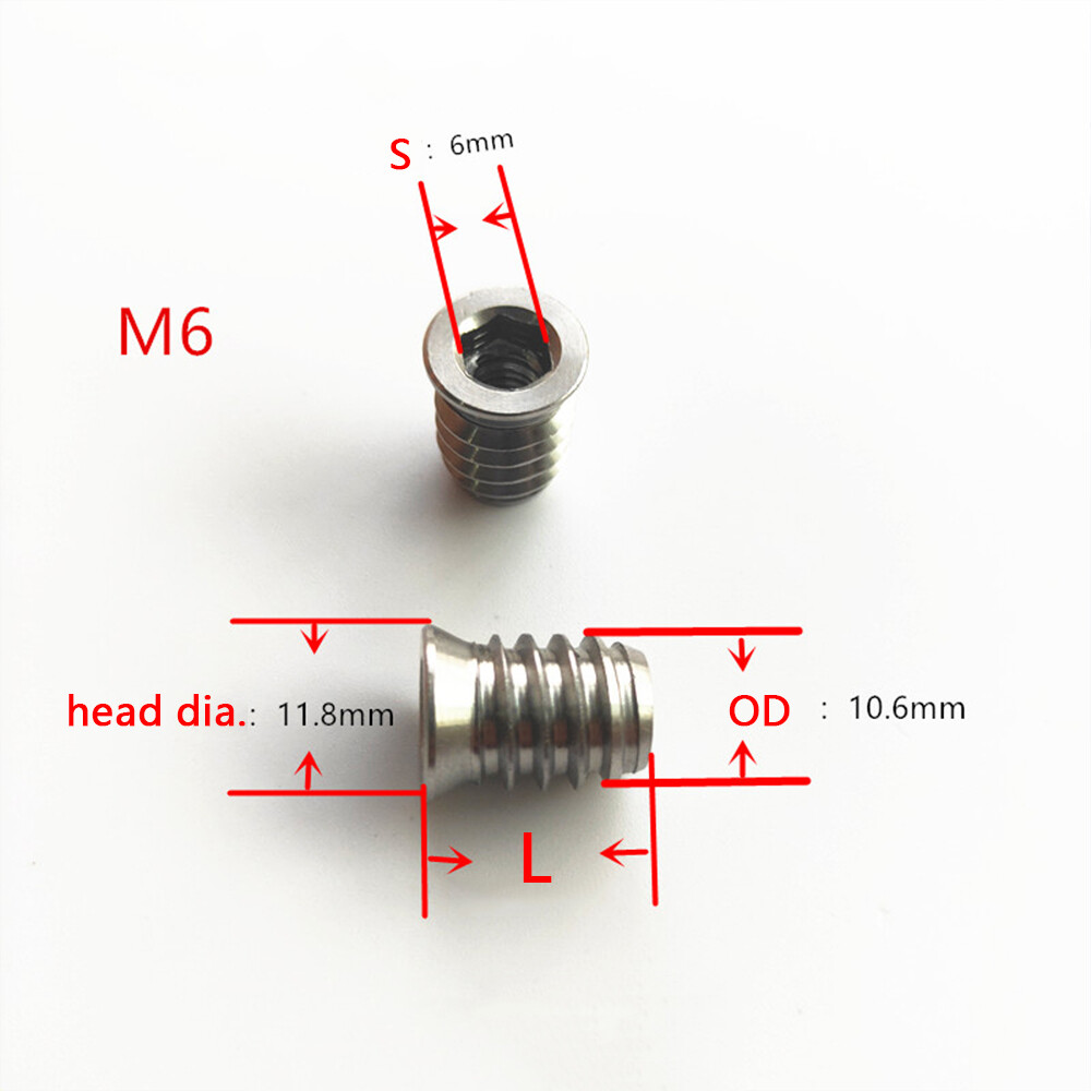 M6 M8 M10 Stainless Steel Furniture Nut Hex Flat Head Screw Threaded Wood Insert