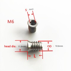 M6 M8 M10 Stainless Steel Furniture Nut Hex Flat Head Screw Threaded Wood Insert