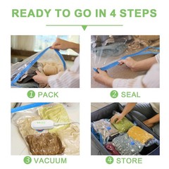 15 Pack Vacuum Seal Bags for Clothing Travel with -60000Pa USB Pump, 15 Combo