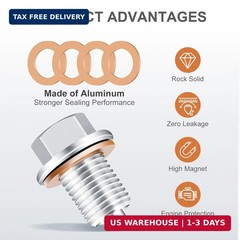 Magnetic Oil Drain Plug M14x1.5 Stainless Steel Oil Pan Bolt with 5 Copper Washe