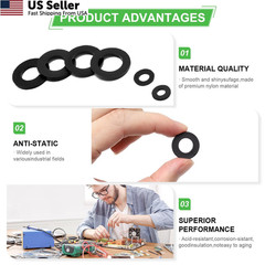 650-Pieces Nylon Flat Washer M3, M4, M5, M6, M8, M10, M12 millimeters, Black