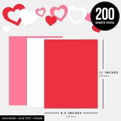 Valentine’s Colored Paper, 24lb, 8.5 x 11, Red, Pink, White (200 Sheets Total)