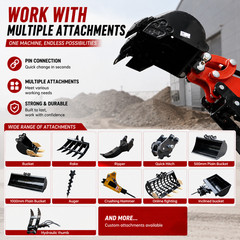 1.4Ton Mini Excavator Kubota EPA Hydraulic Thumb 5Attachments US Stock Free Ship