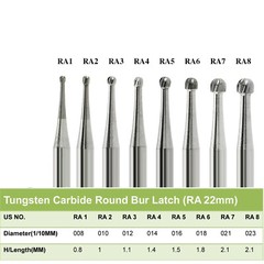 5-200pcs Dental Round Tungsten Carbide Bur Latch RA#1-8 for Slow Speed Handpiece