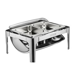 9Qt 1 Pack Rectangle Roll Top Chafing Dish Set 2 Half Size Pans Stainless Steel