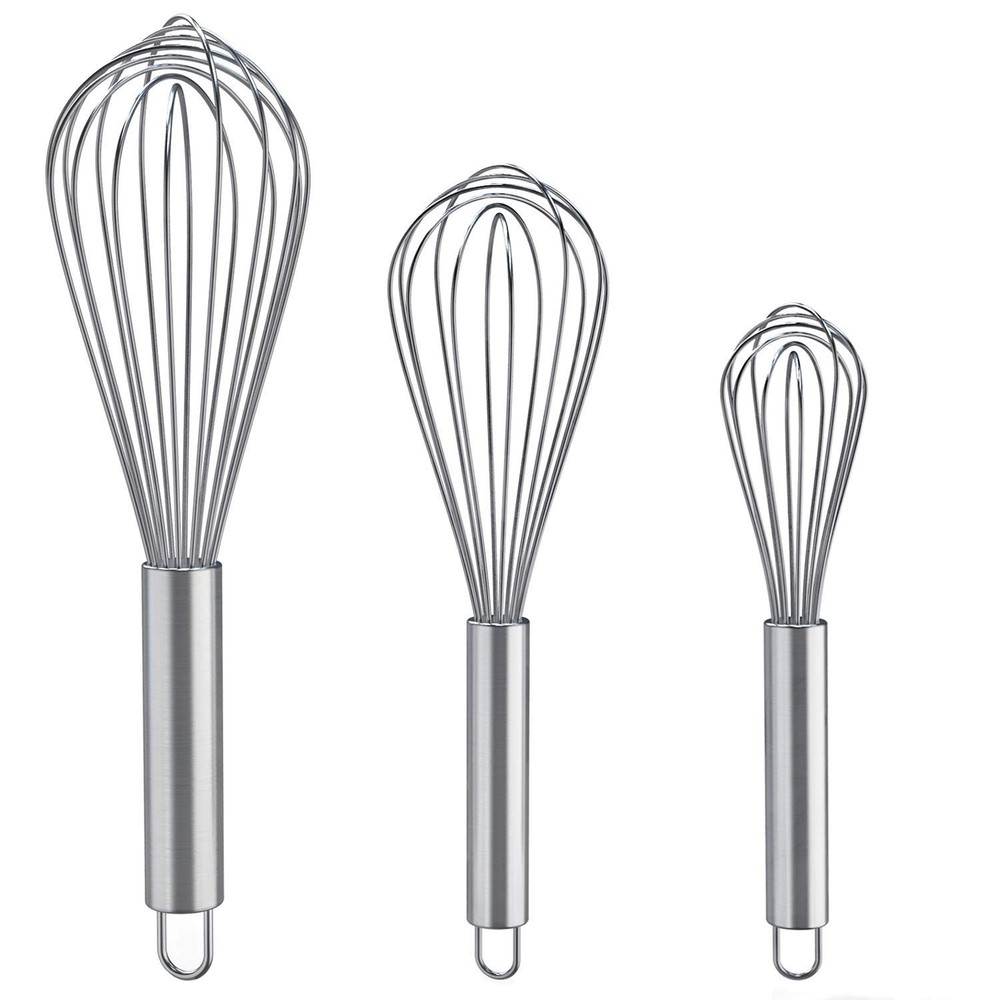 Whisks for Cooking, 3 Pack Stainless Steel Whisk Silver 8″+10″+12″,