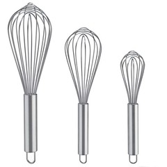 Whisks for Cooking, 3 Pack Stainless Steel Whisk Silver 8″+10″+12″,