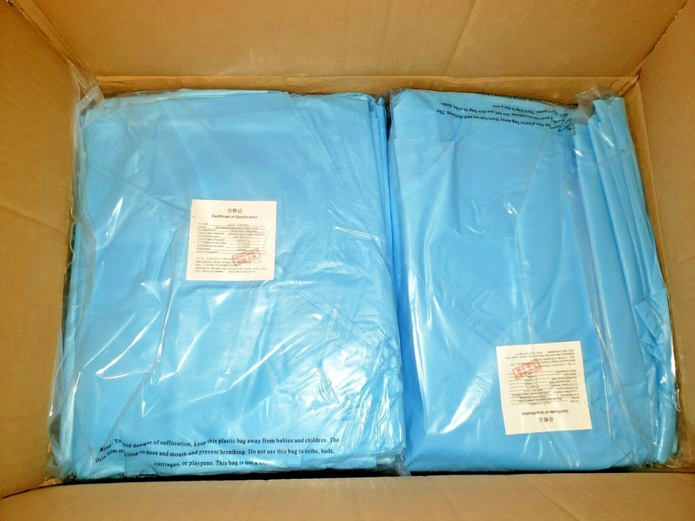 100 Count Case Non Medical Isolation Gowns (10 sealed packs of 10) Blue Large