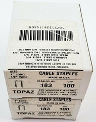 Lot of 2 Boxes of 100 Topaz Cat # 183 Cable Staples 1″ x 1/2″