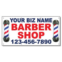 Your Biz Name Barber Shop Phone Custom Red Blue Custom Vinyl Banner Sign