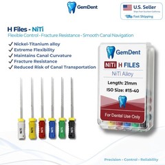 GemDent NiTi H Files Hedstrom Flexible Endo Root Canal Hand Files 21/25mm #15-40