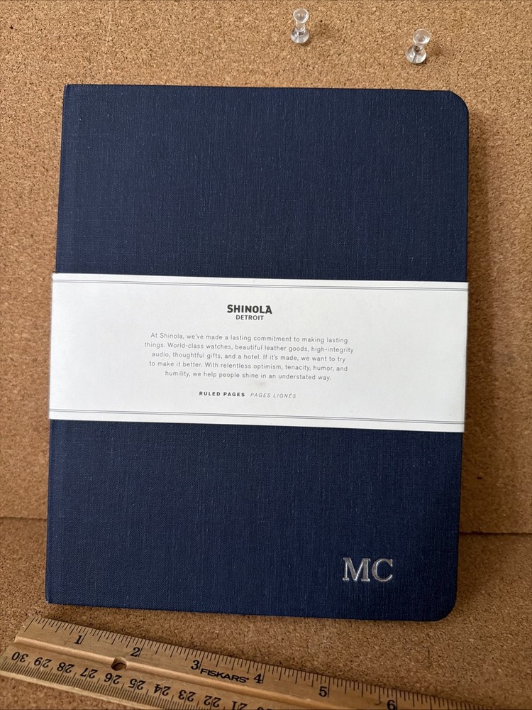 Shinola Detroit Motorcycle Club Lined Pages Journal Notebook Linen Navy Blue New