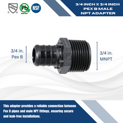 10 Pieces 3/4″ Pex X 3/4″ Male Adapter, 3/4 Pex Polly Alloy Male NPT Adapter