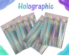 5-100 Pack Holographic Bubble Mailers, 4 sizes Metallic Glamour Padded Envelopes