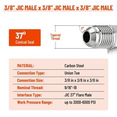 5PCS JIC Male 37° Flare Union Tee Hydraulic Fittings 3/8″ JIC Male x Male x Male