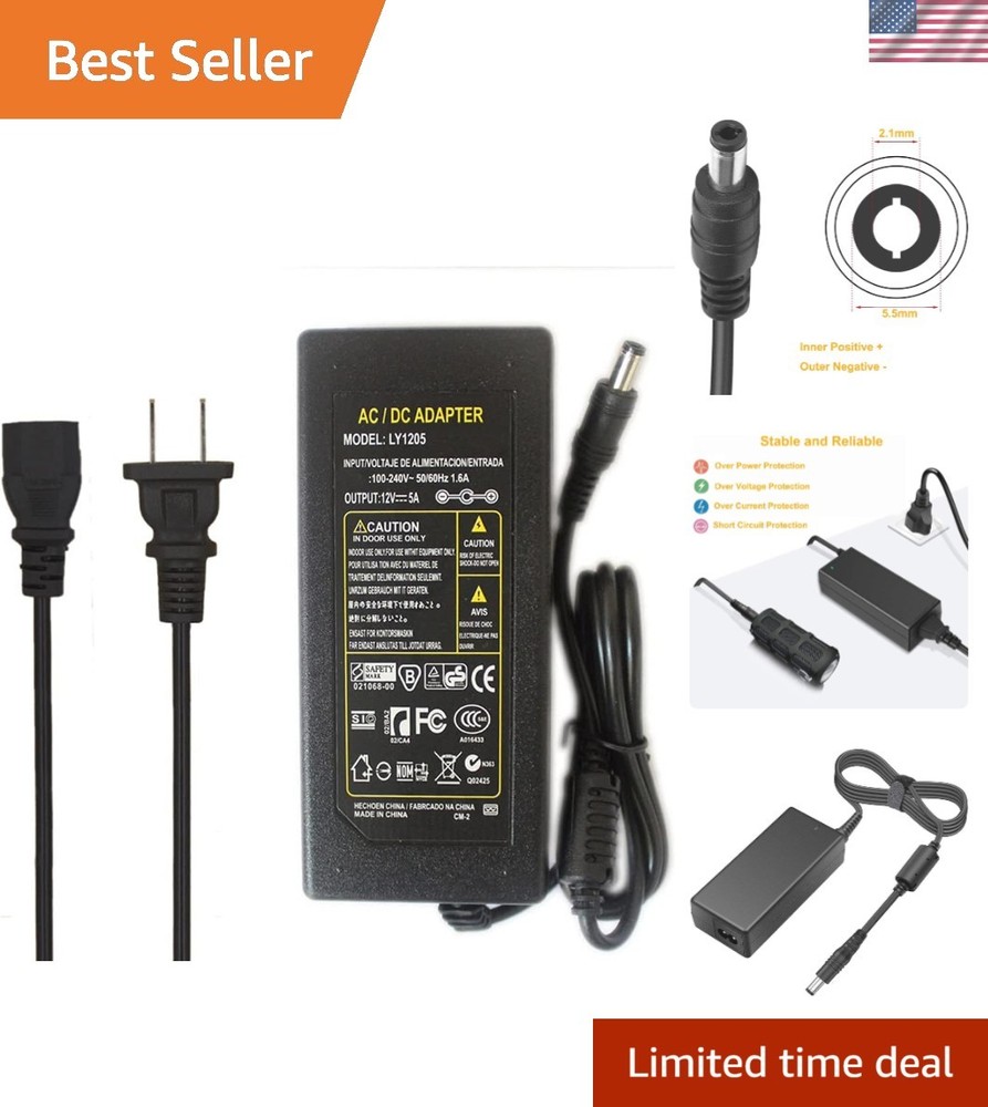 Compact 12V 5A Transformer – Reliable Power Adapter for Security Cameras & More