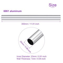 6061 Aluminum Round Tube 25mm OD 23mm ID 1mm Wall Thickness 300mm Length
