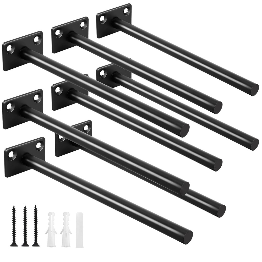 8 Pcs 8″ Black Solid Steel Floating Shelf Bracket Blind Shelf Supports – Hidd…