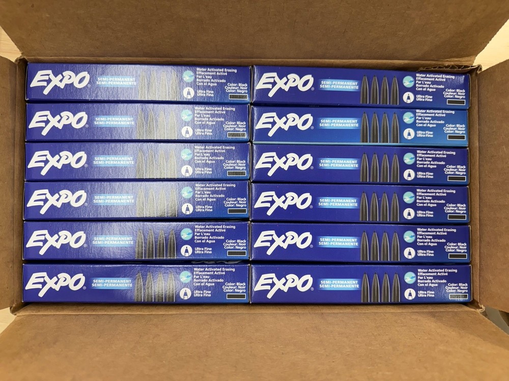 Case Of 12 EXPO VISA WET ERASE MARKERS FINE POINT BLACK 12 PACK 16001A -BLACK