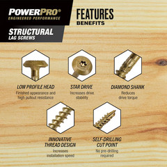 Power Pro 48926 Structural Lag Screws 5/16 x 8″, T-30 Box of 30
