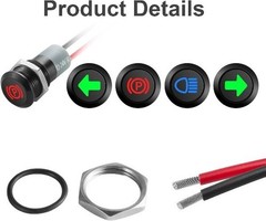 12V LED Indicator Small Light Waterproof 1/2 Inch 12mm Panel Cutout High Beam