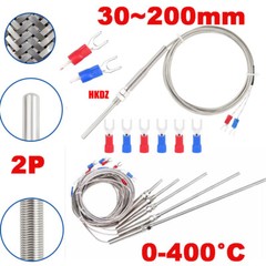 K Type Thermocouple Temperature Sensor Probe 0-400°C 2P Shielded Cable 30~200mm