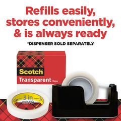 Scotch Transparent Glossy Finish Tape 3/4 x 2592 Inches 3 Inch Core 2 Roll…